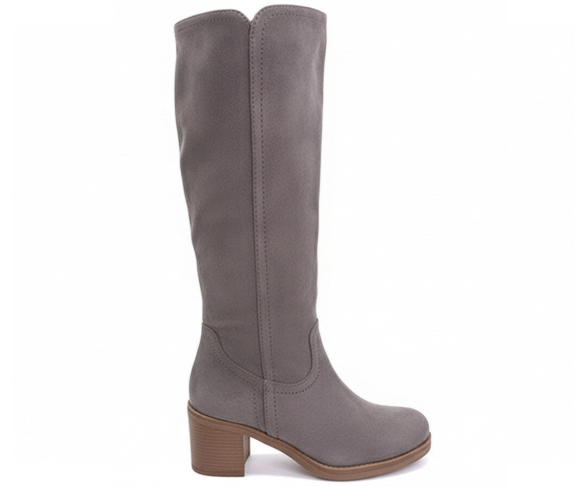 grey suede mid-calf boots