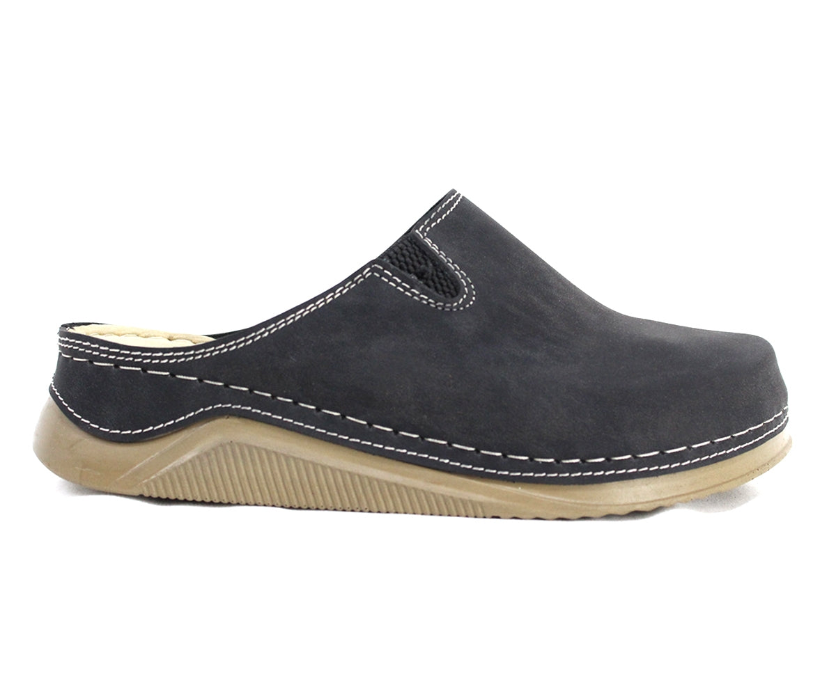 black nubuck wedge mule