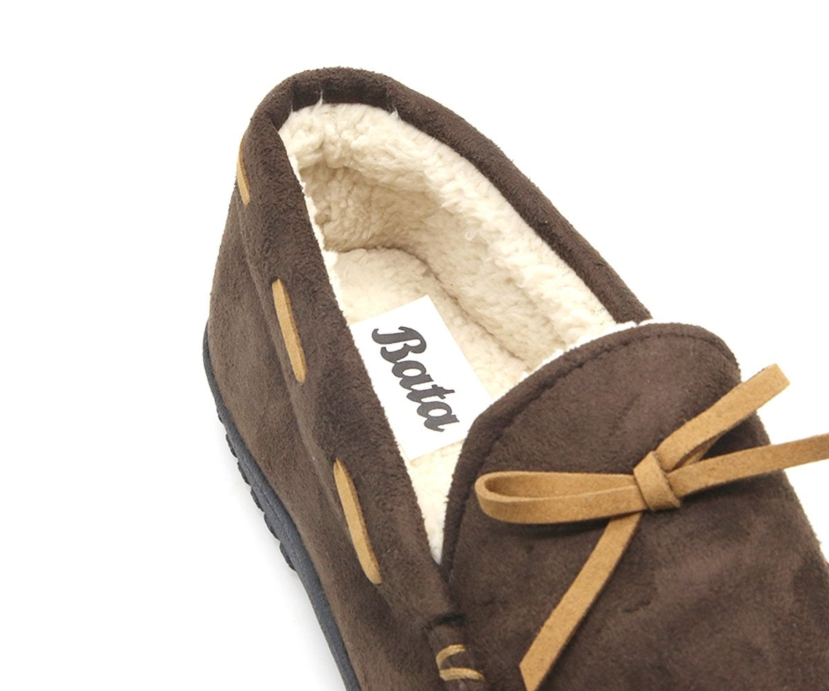 brown fur lined house moccasins