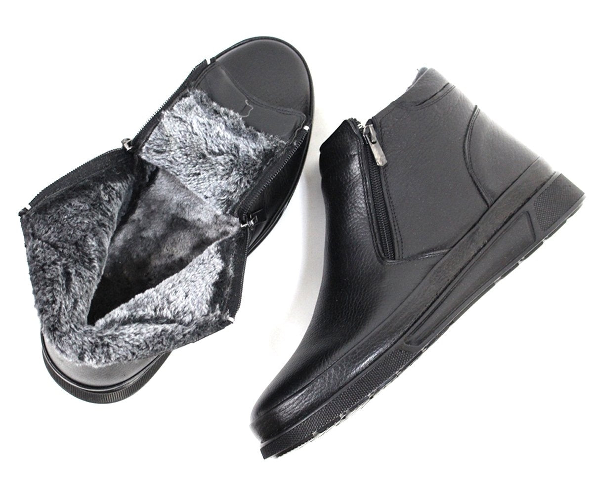 fur-lined leather slip-on boot