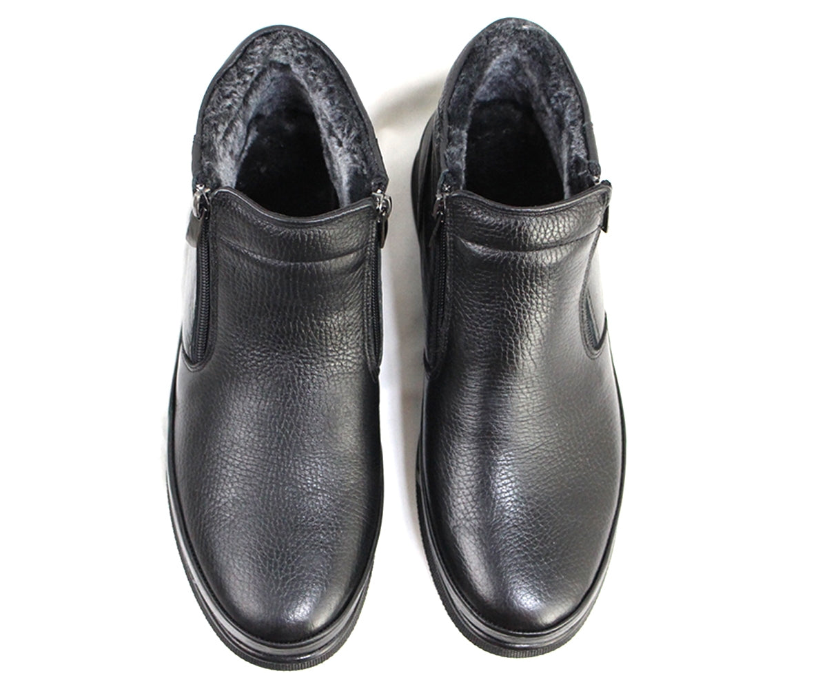 fur-lined leather slip-on boot