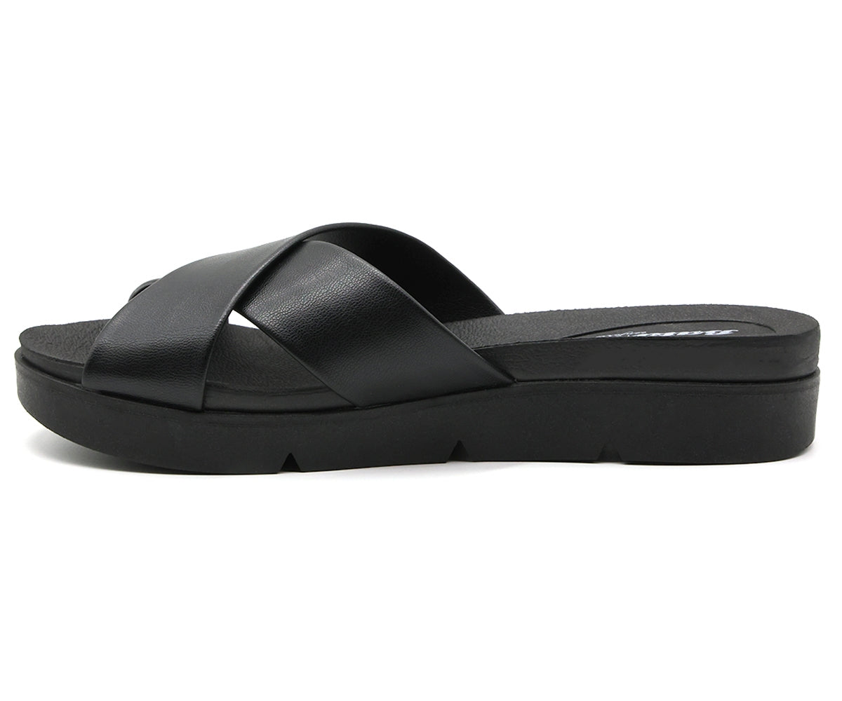 br all black criss cross slides