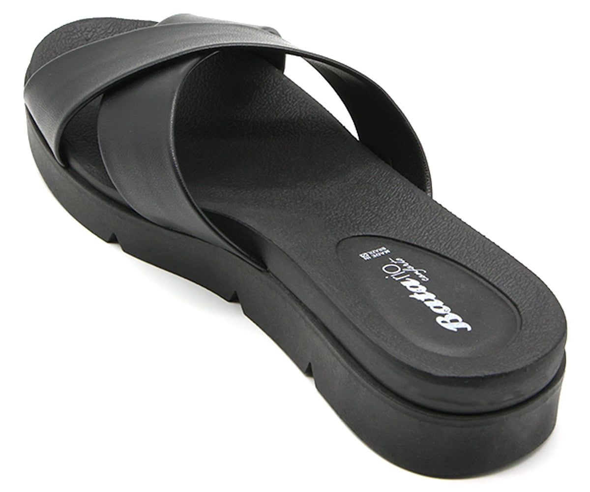 br all black criss cross slides
