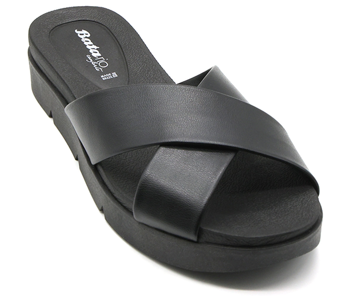 br all black criss cross slides
