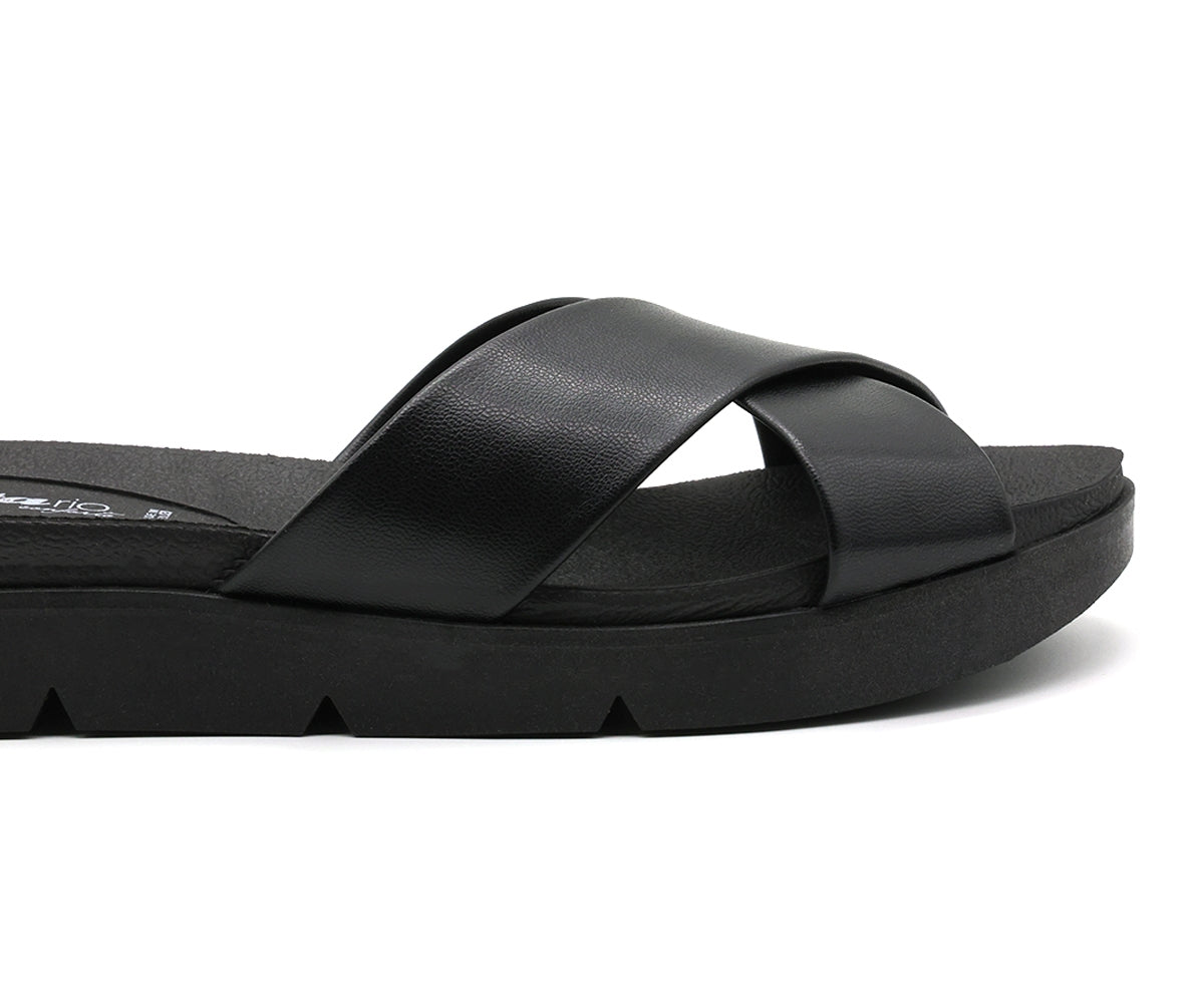 br all black criss cross slides