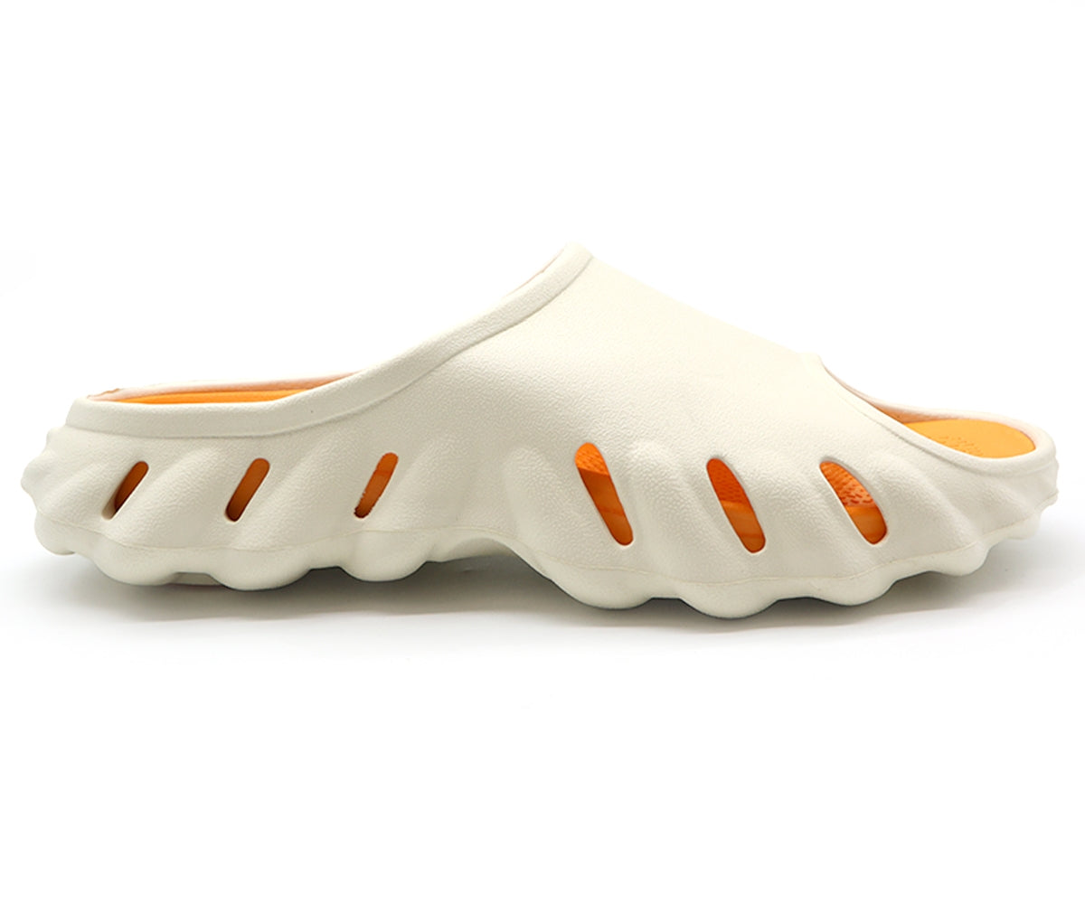 beige & orange pool slides