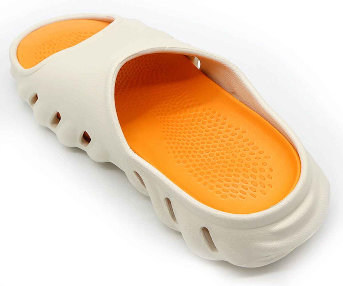 beige & orange pool slides
