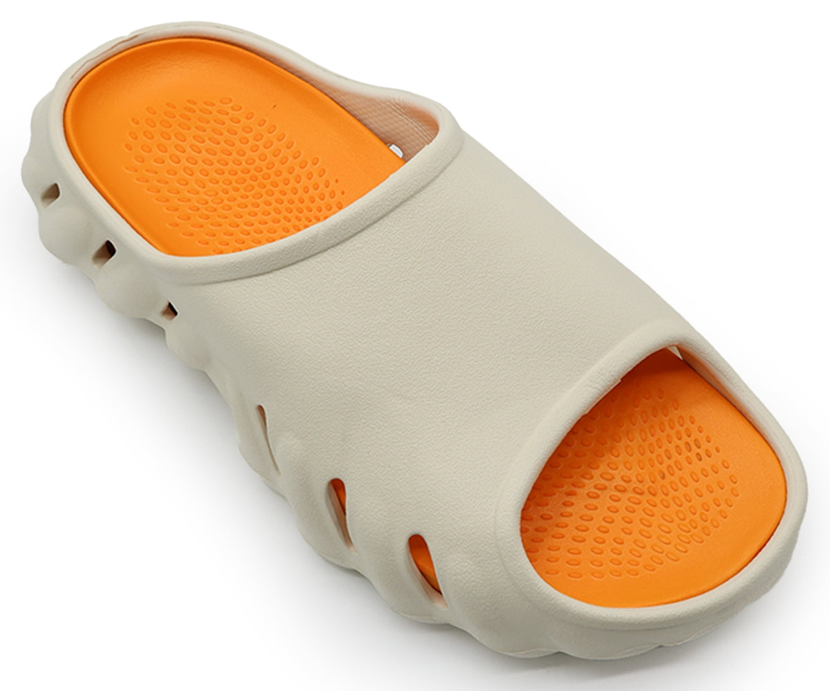 beige & orange pool slides