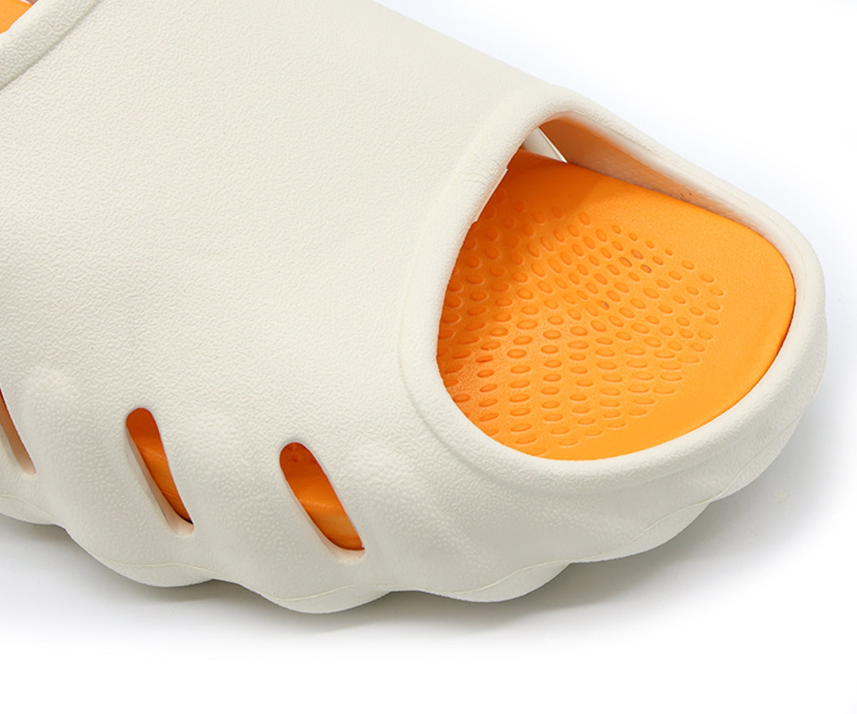 beige & orange pool slides