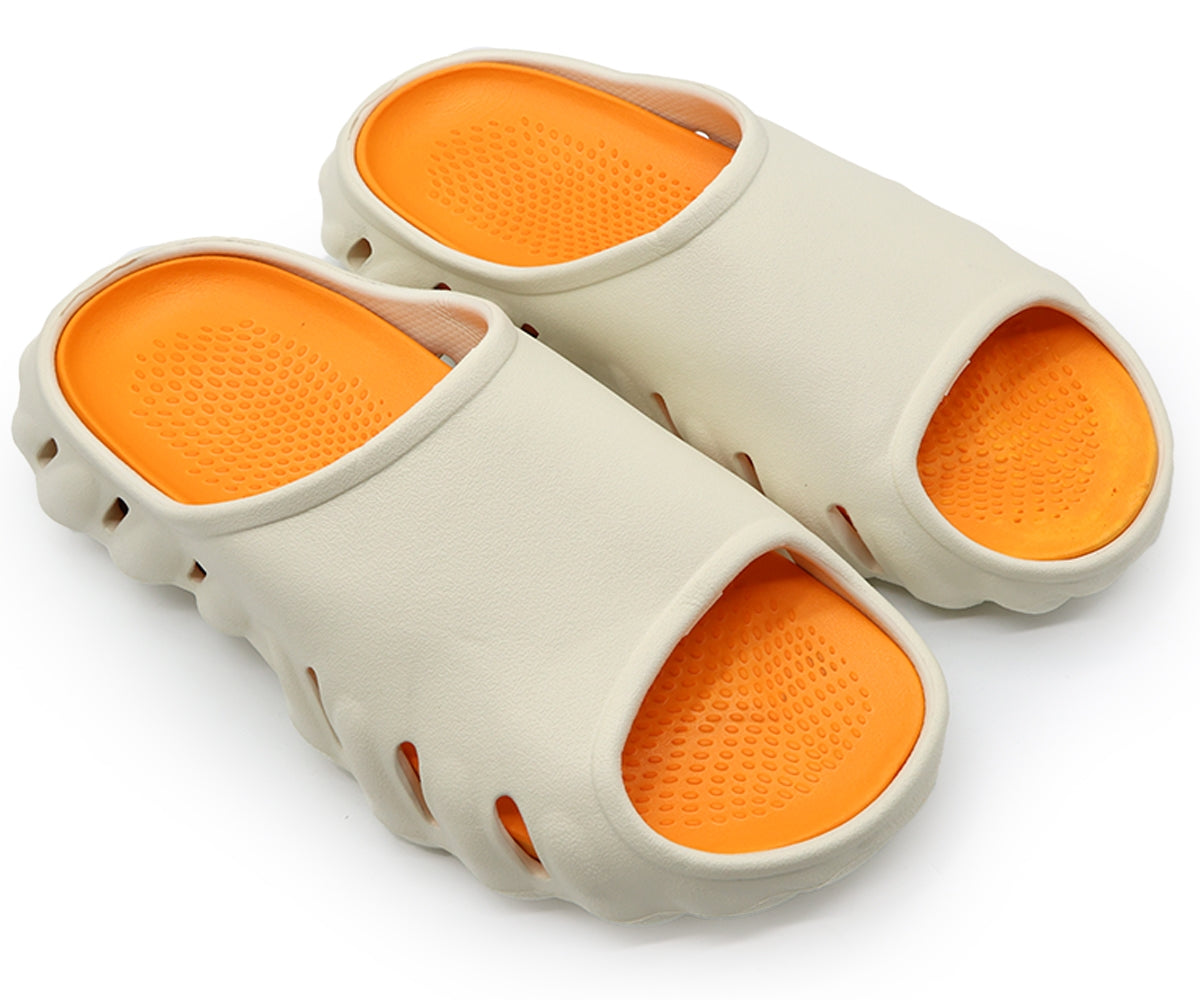beige & orange pool slides