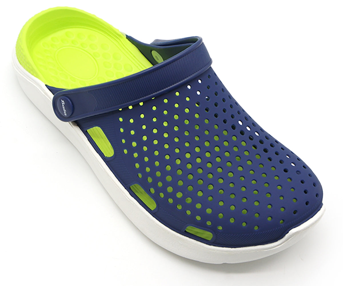 navy & green foam clogs