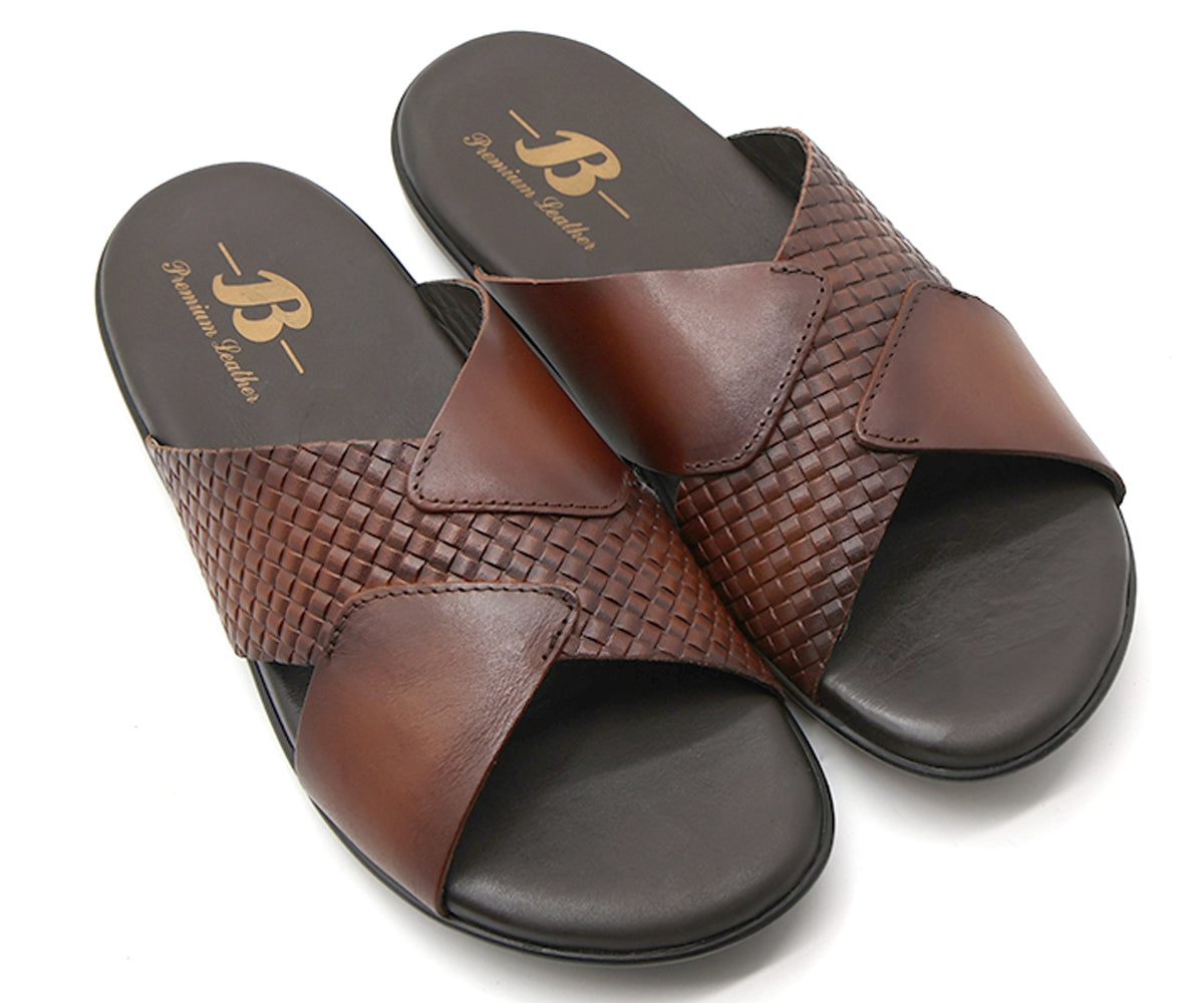 b premium brown criss cross slide