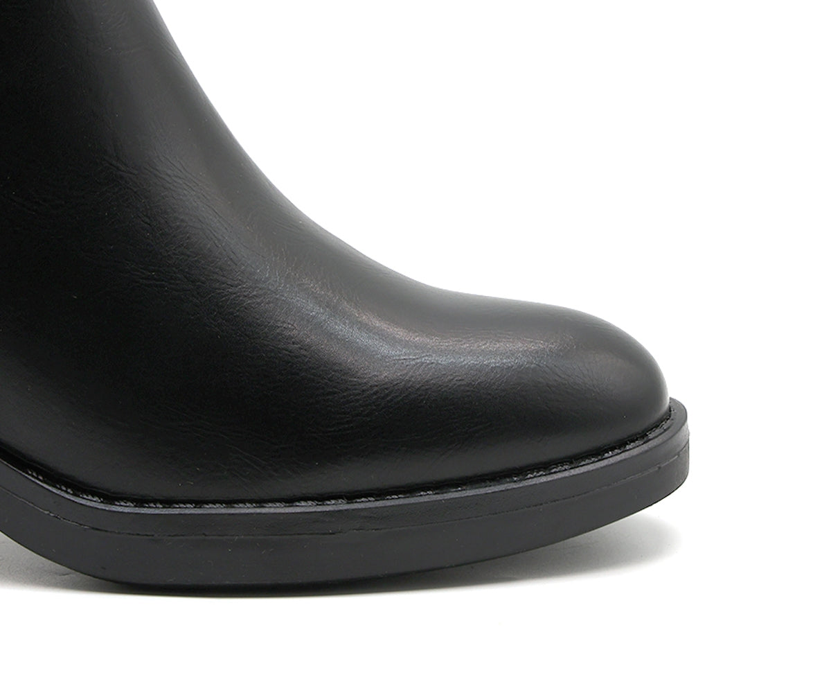 black croc paneled ankle boot
