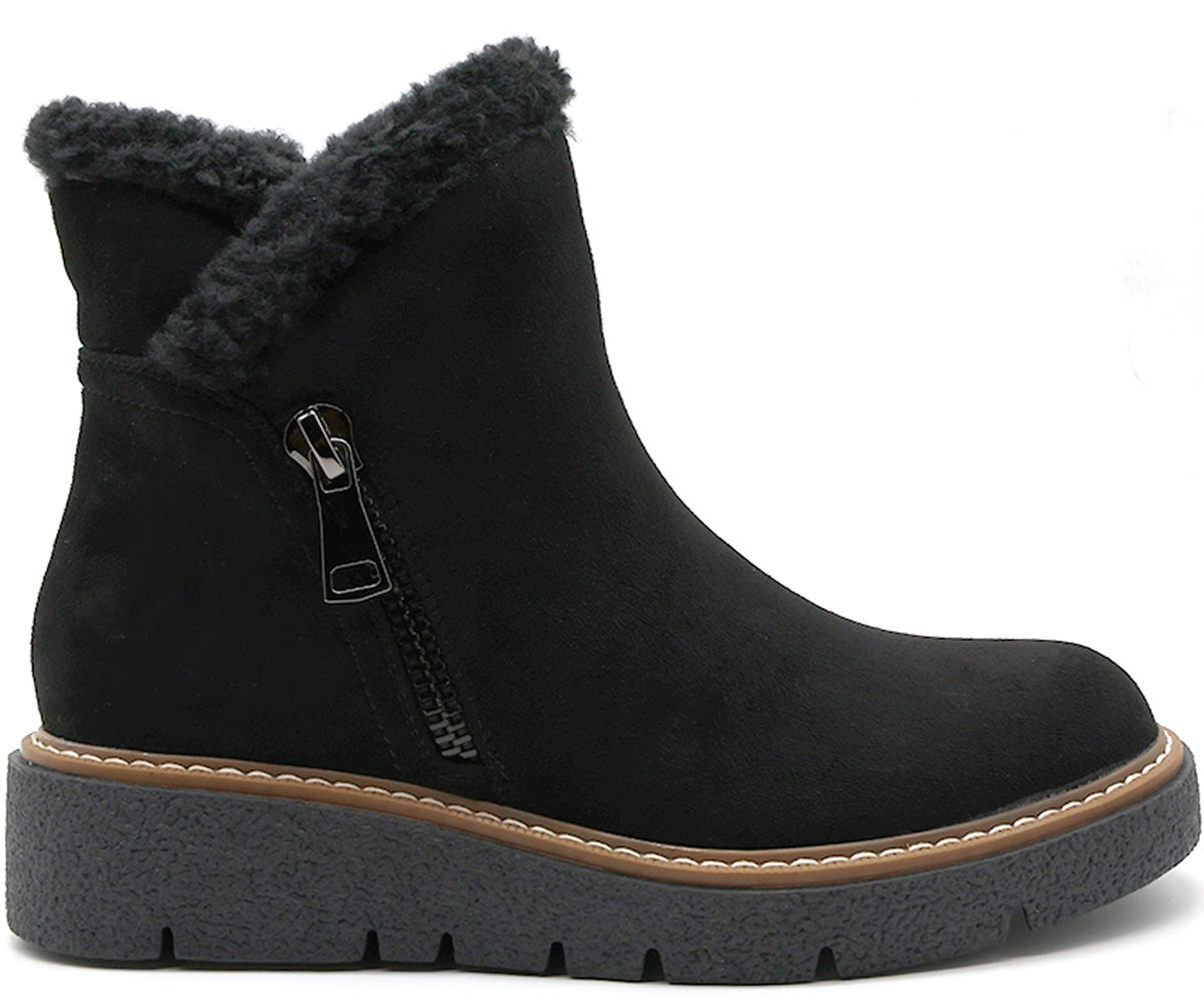 black fur trimmed boot