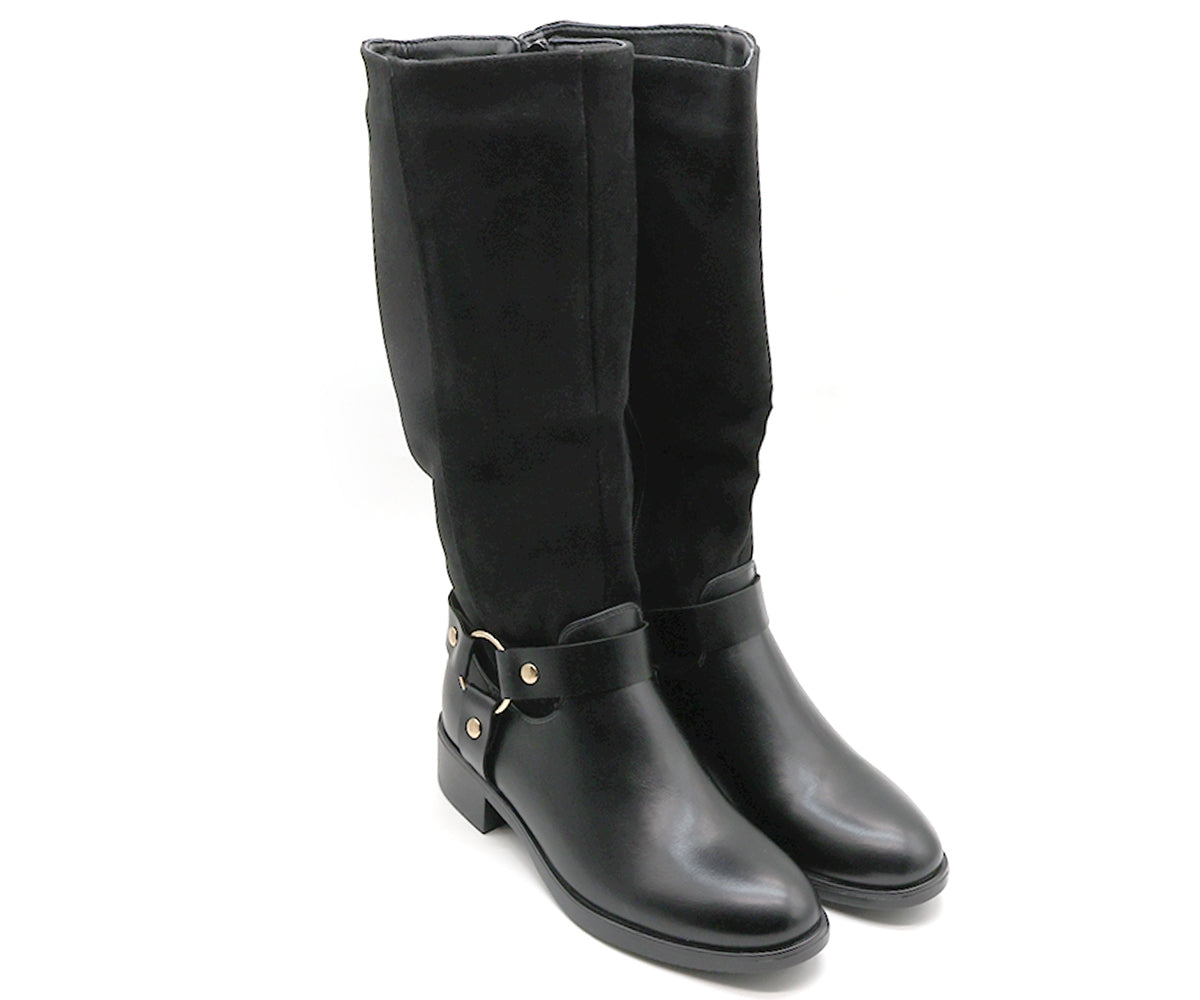 black mixed riding boot