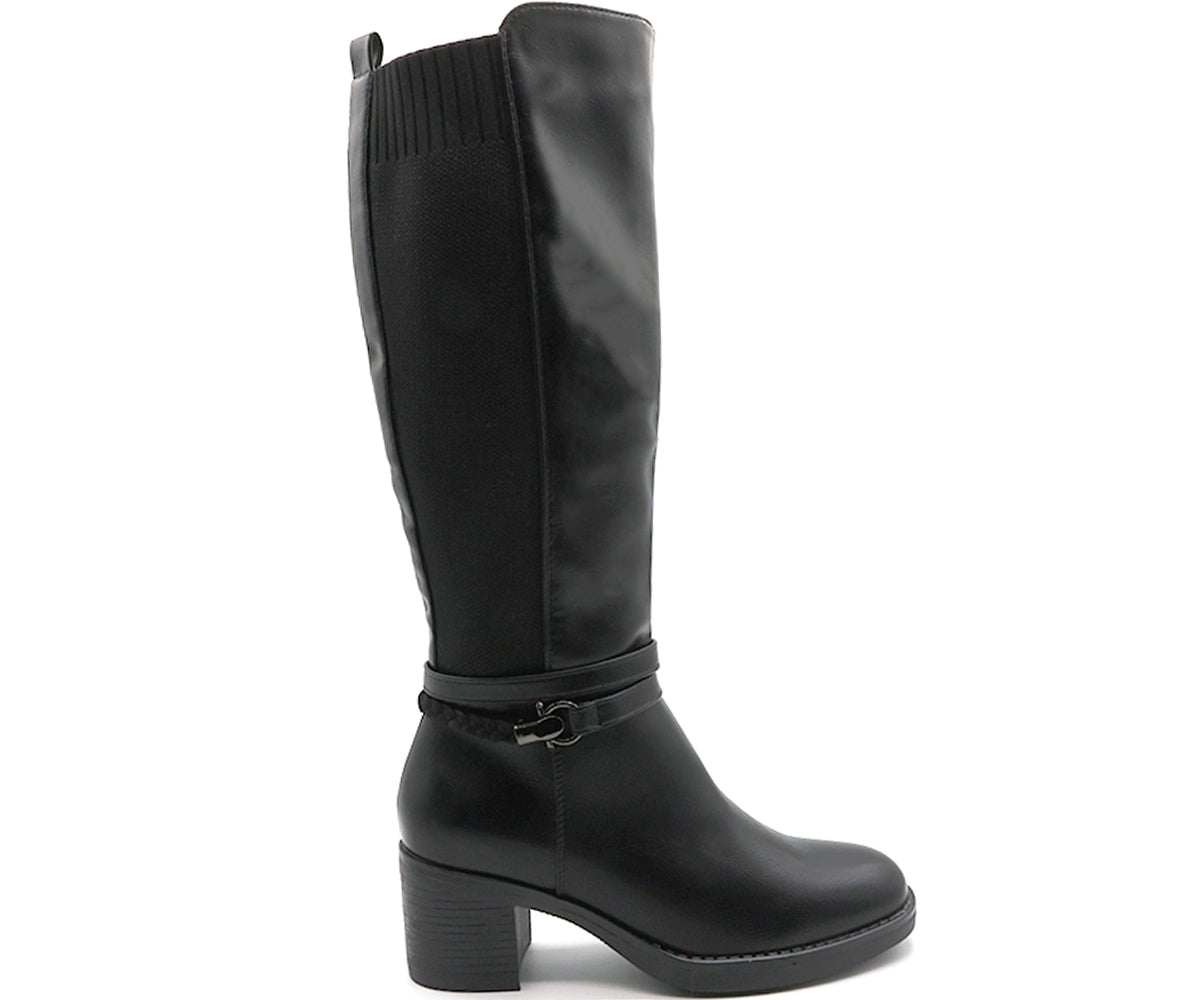black stretch knit calf boot