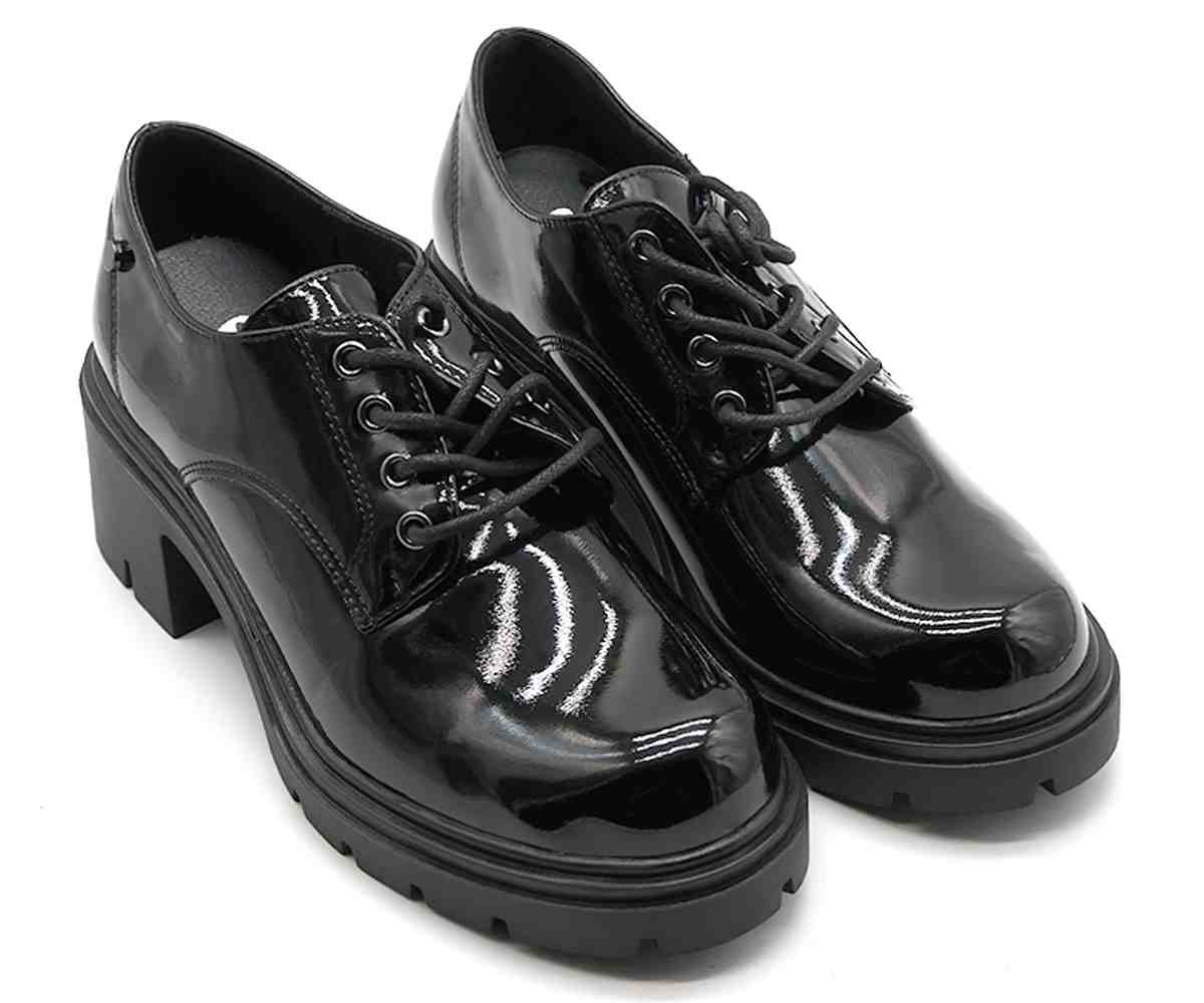 Chunky Black Patent Derby Shoe