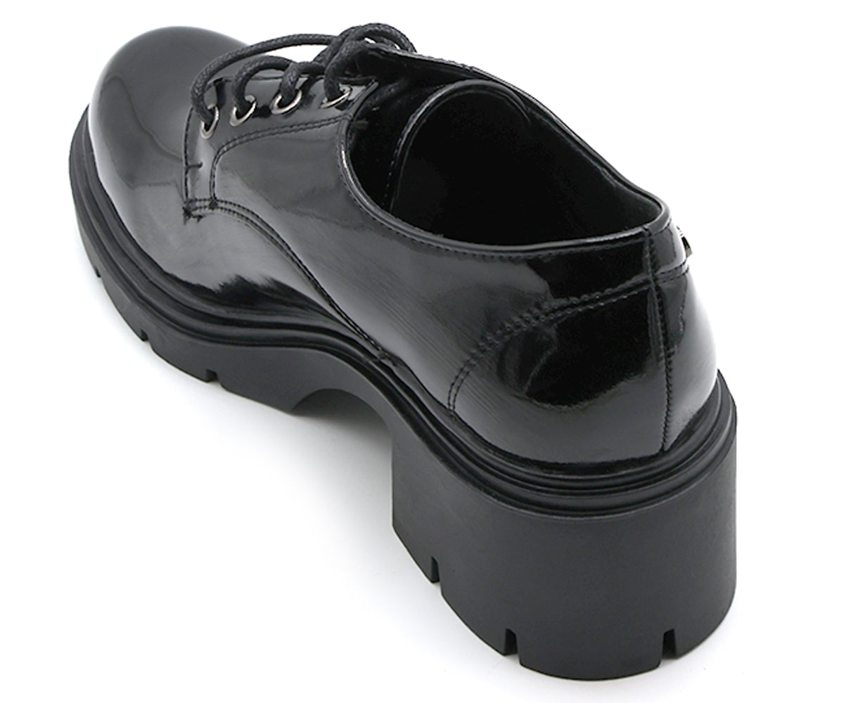 chunky black patent derby shoe
