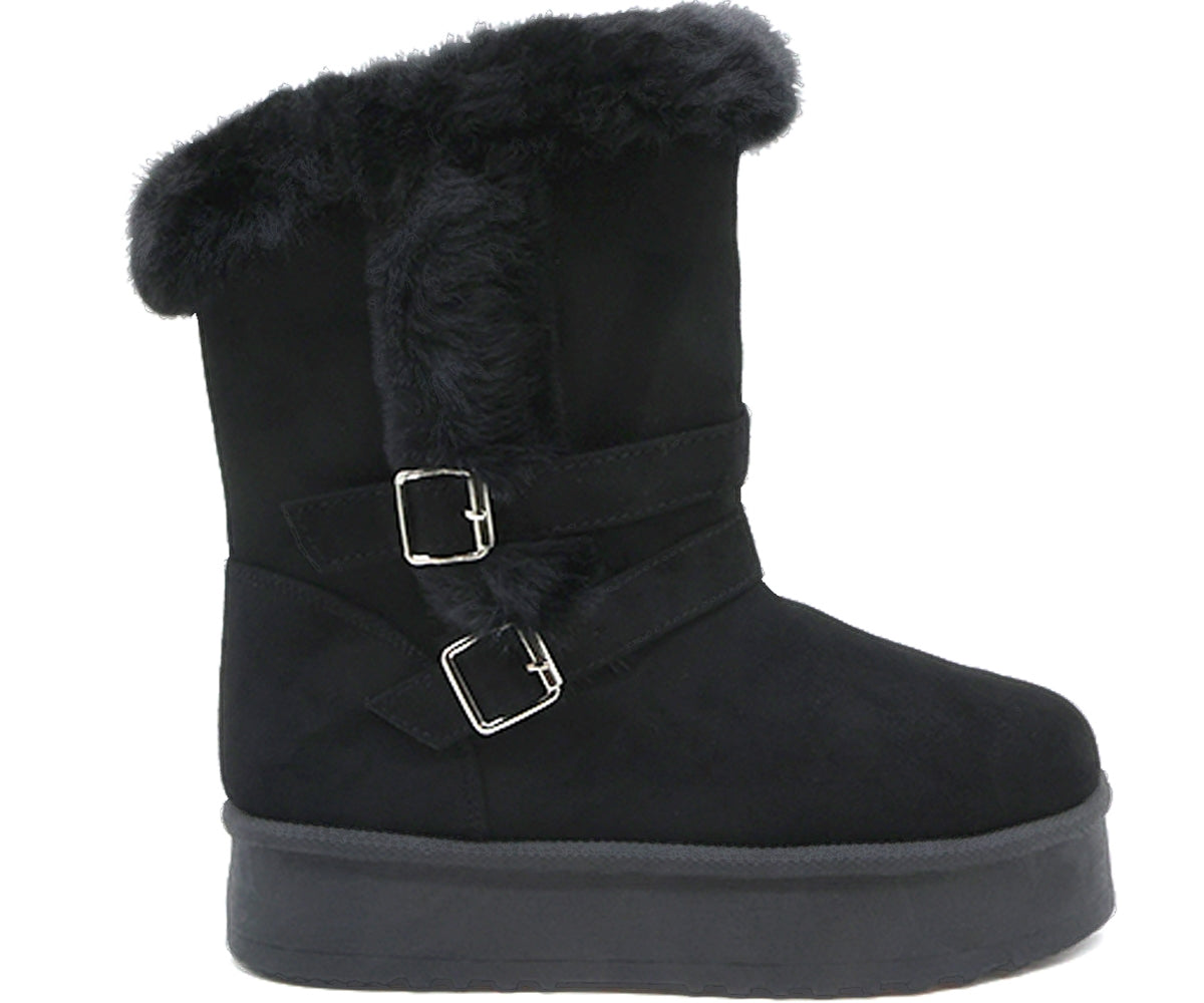 black fur-lined calf boots