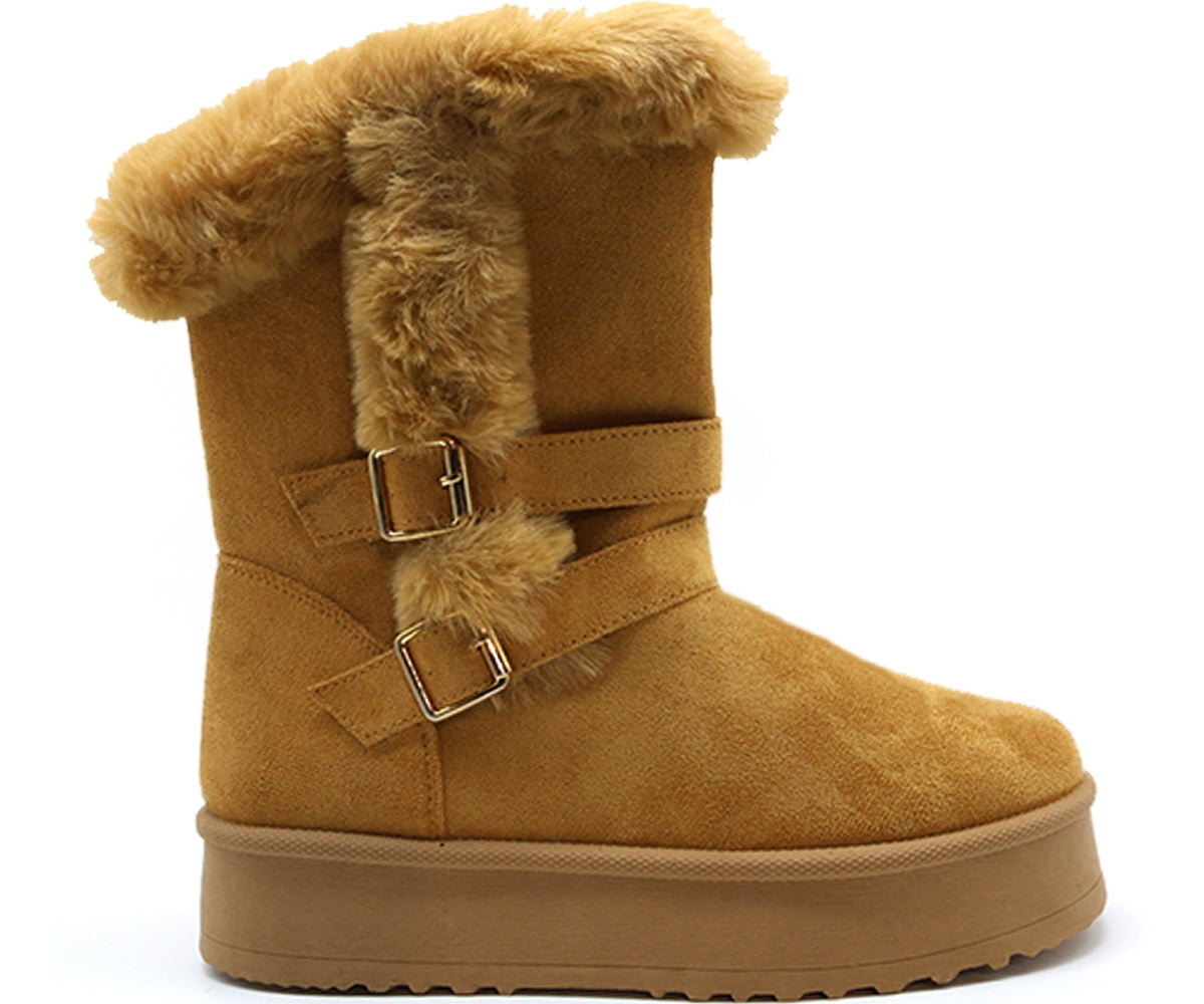 camel fur-lined calf boots