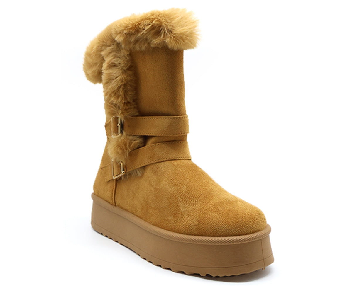 camel fur-lined calf boots