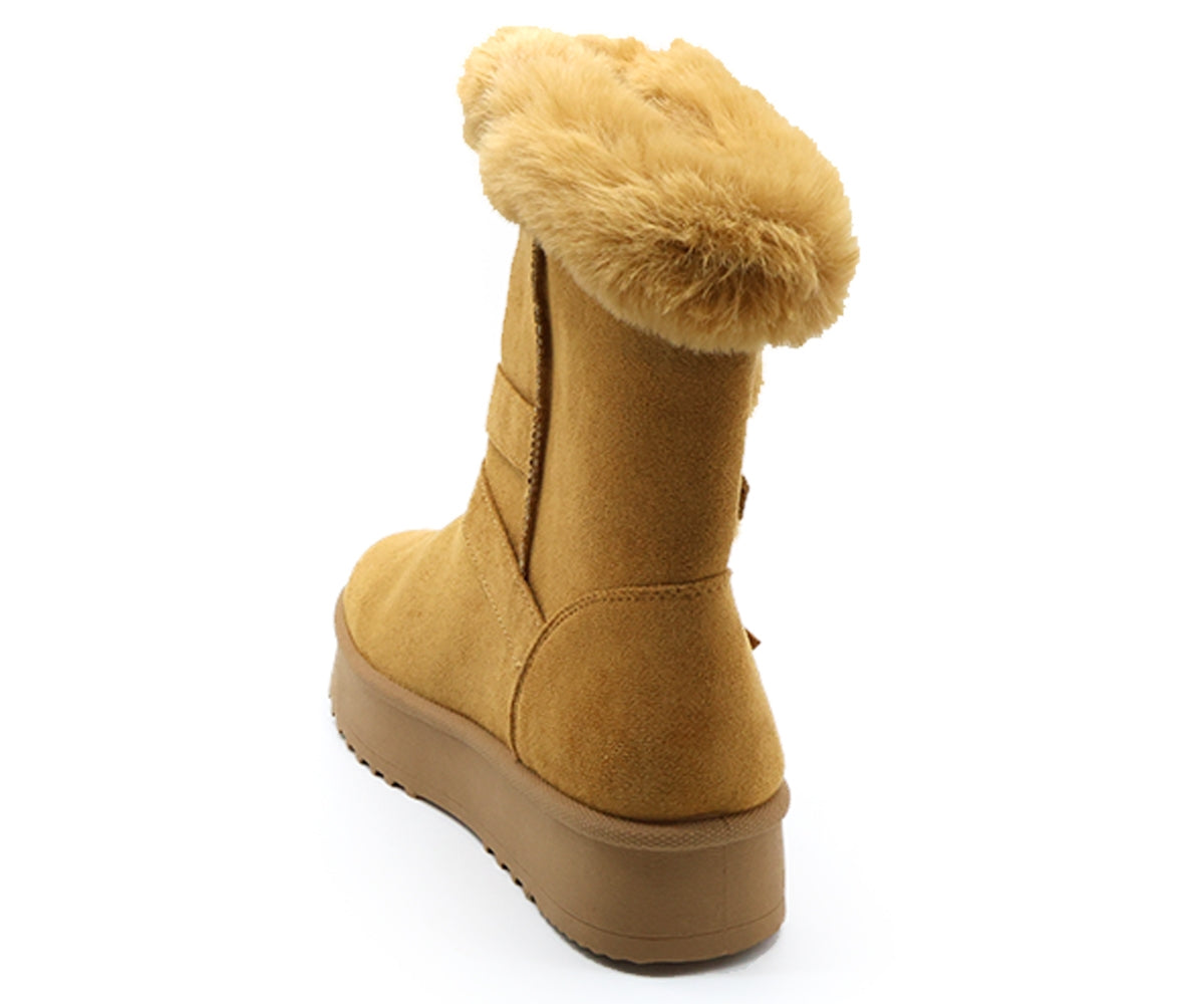 camel fur-lined calf boots