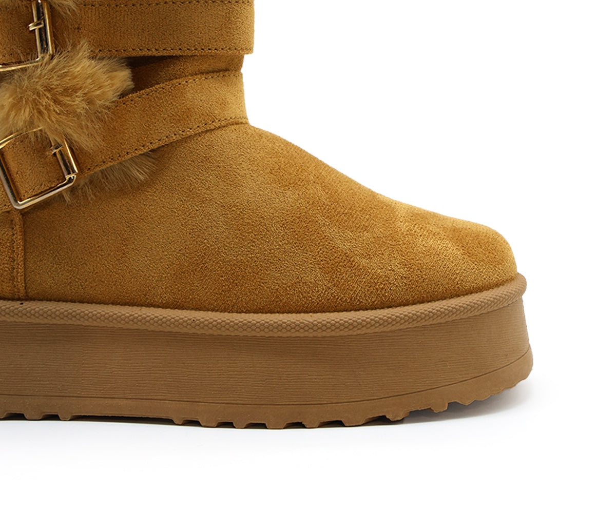 camel fur-lined calf boots
