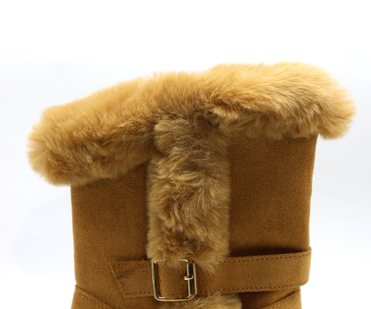 camel fur-lined calf boots
