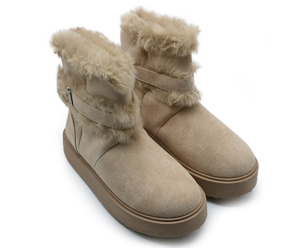 beige furry boots