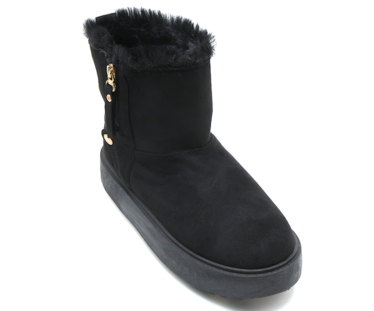 black fur-lined zipper boots