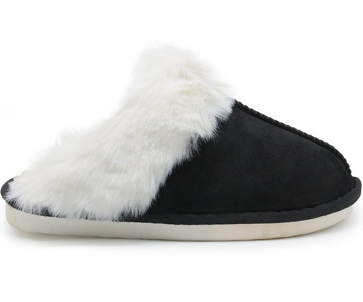 furry black suede slippers