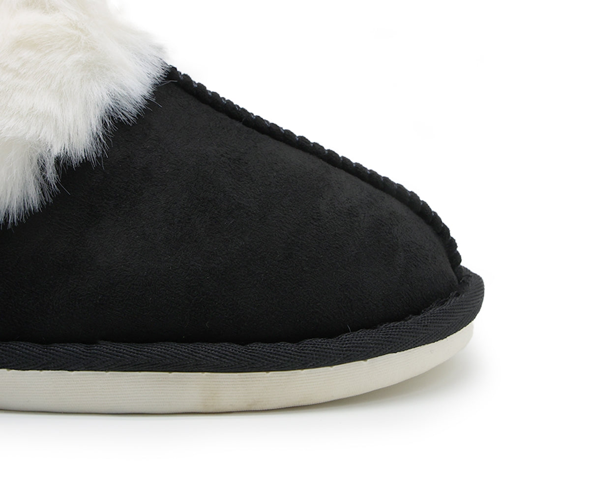 furry black suede slippers