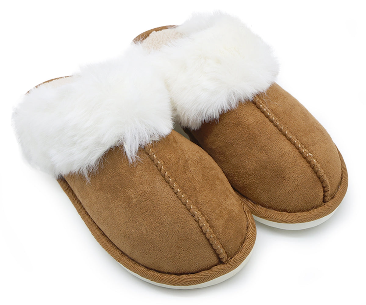 furry camel suede slippers