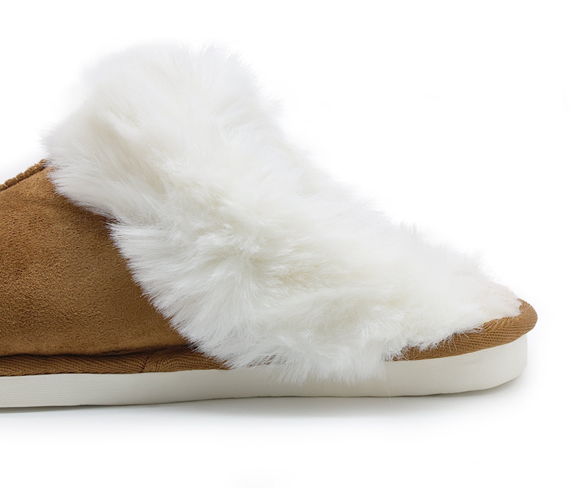 furry camel suede slippers