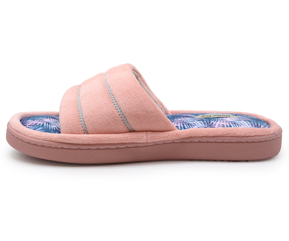 open-toe pink terry slippers