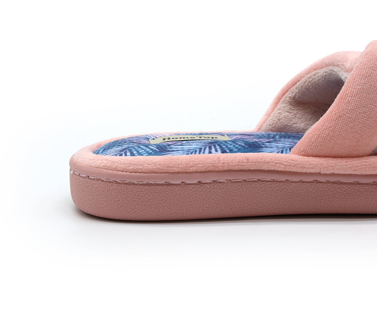 open-toe pink terry slippers