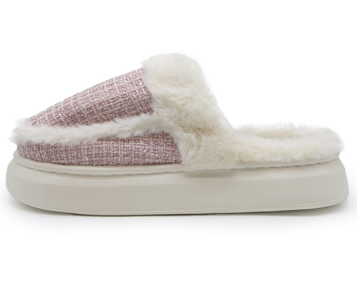 pink plaid chunky house slippers