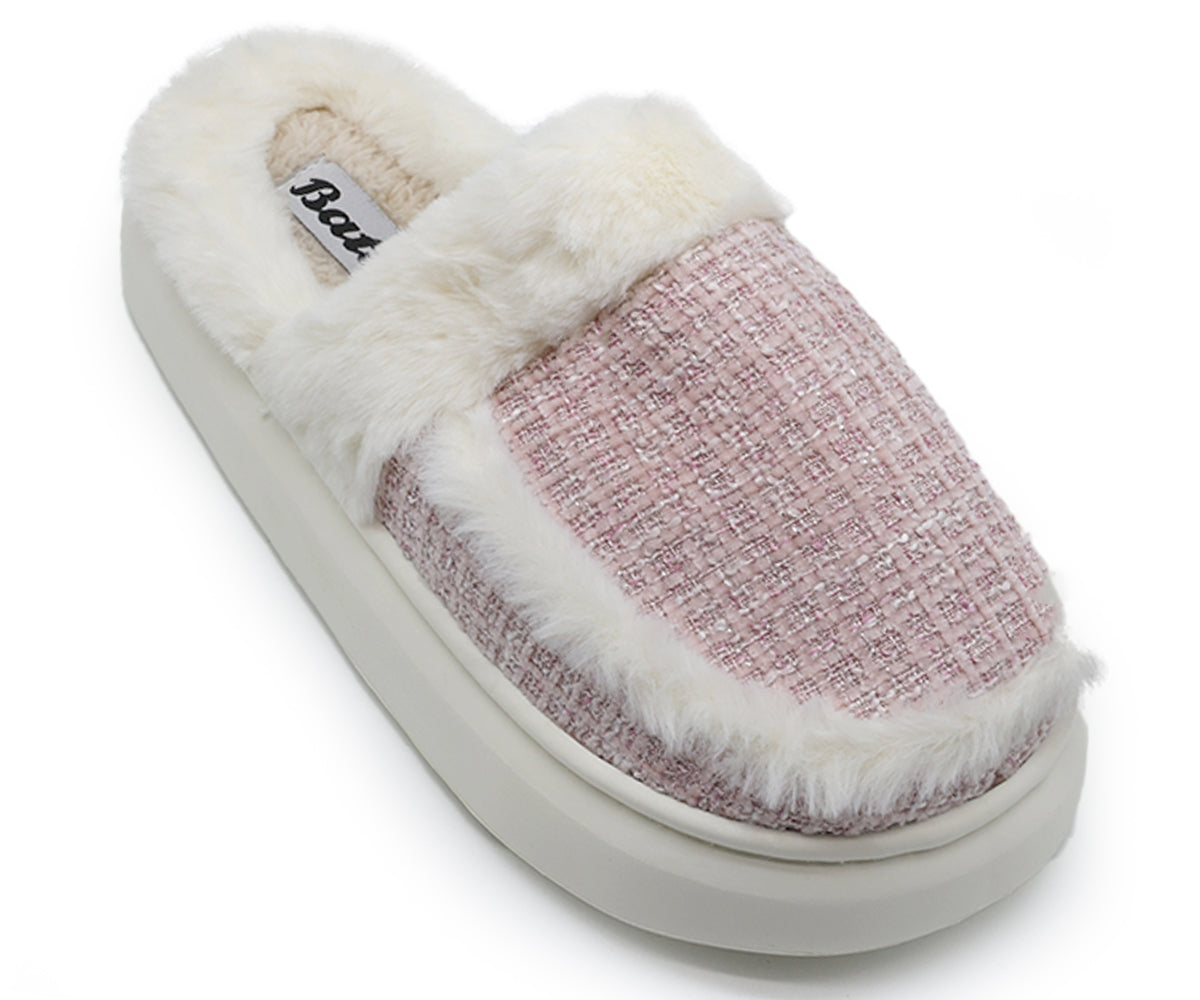 pink plaid chunky house slippers