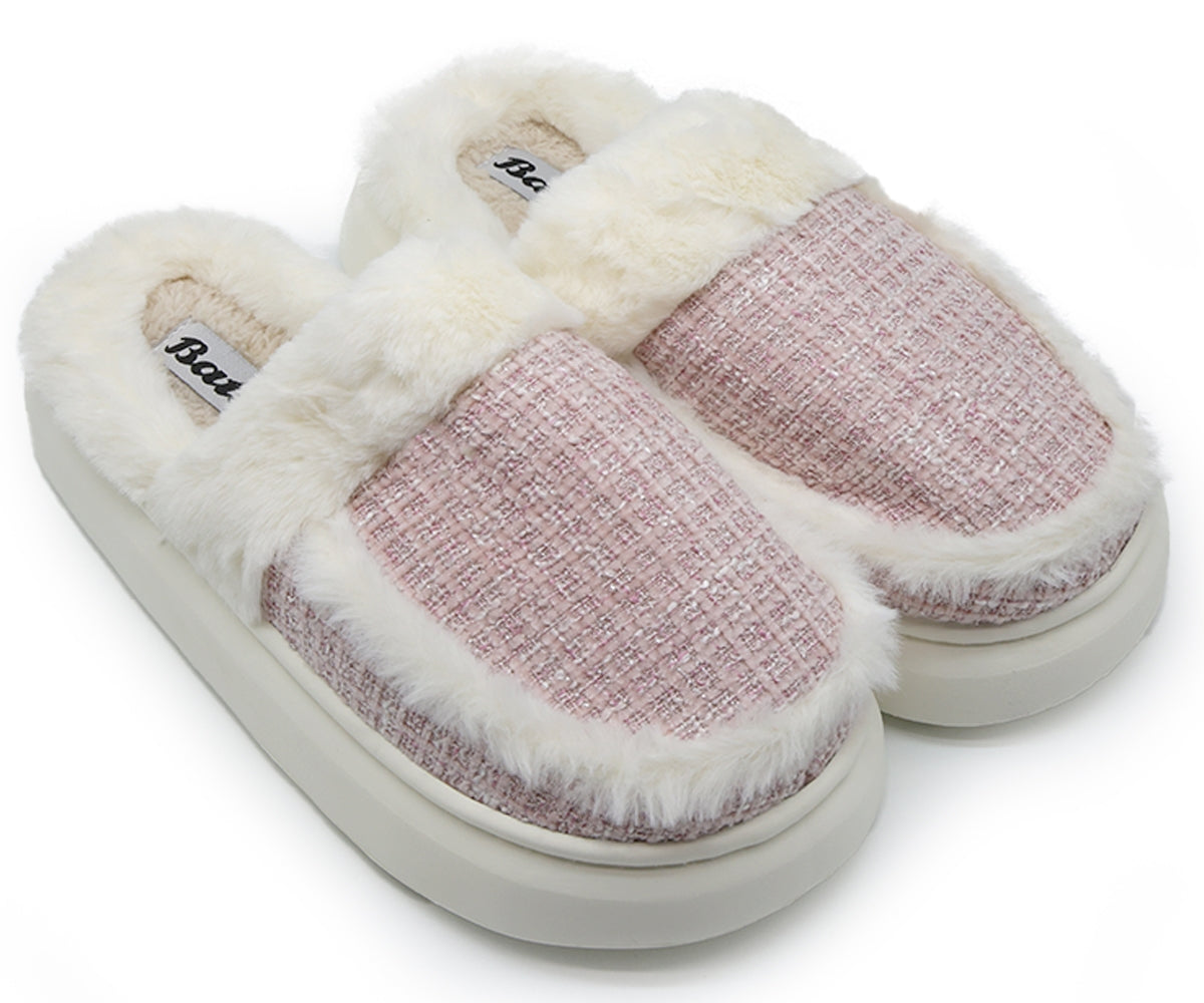 pink plaid chunky house slippers