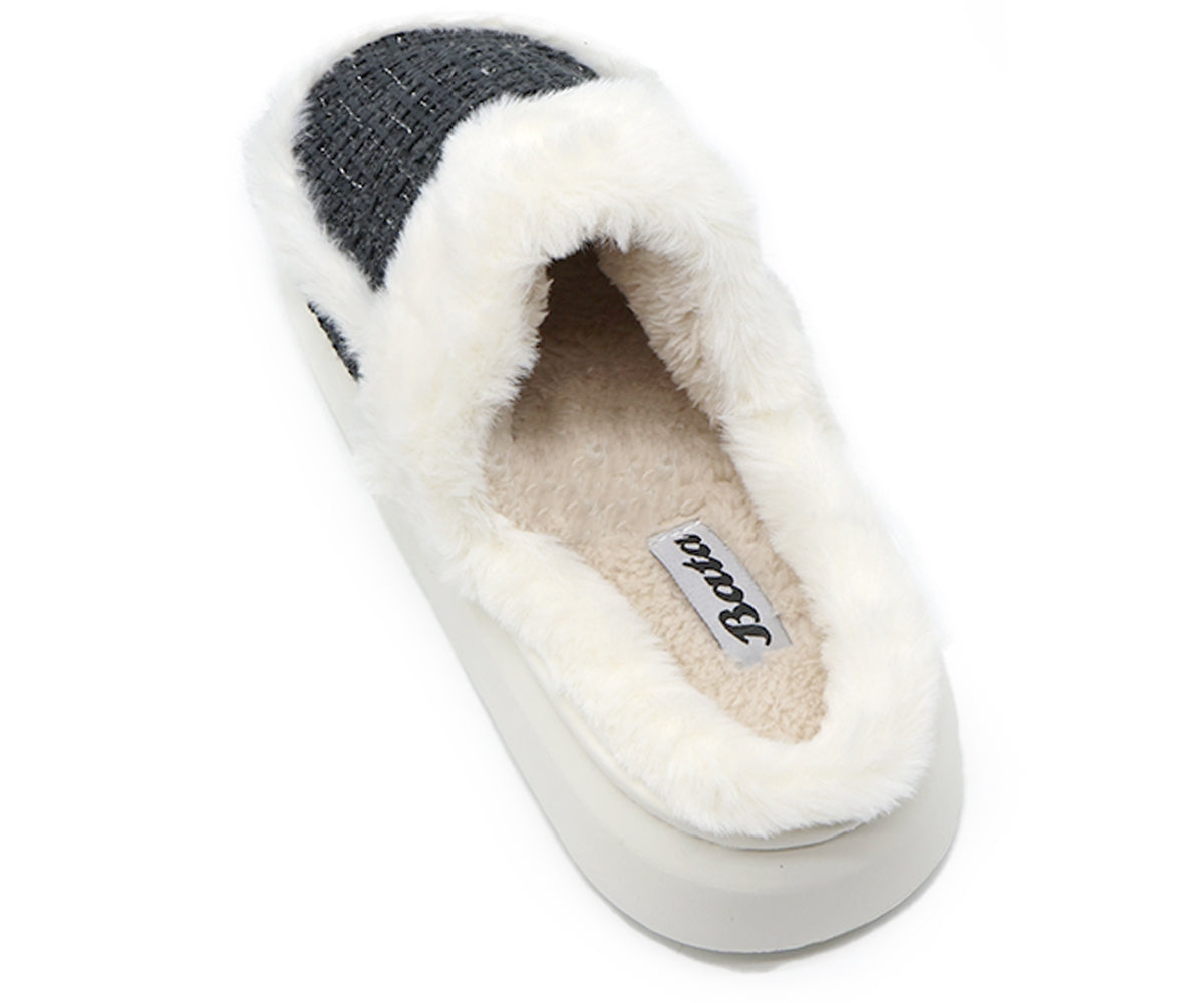 black plaid chunky house slippers