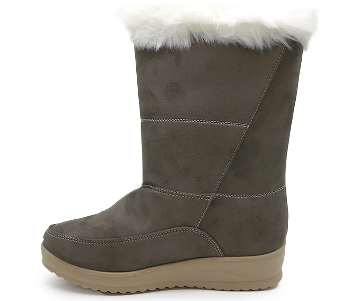 khaki cozy fur calf boots