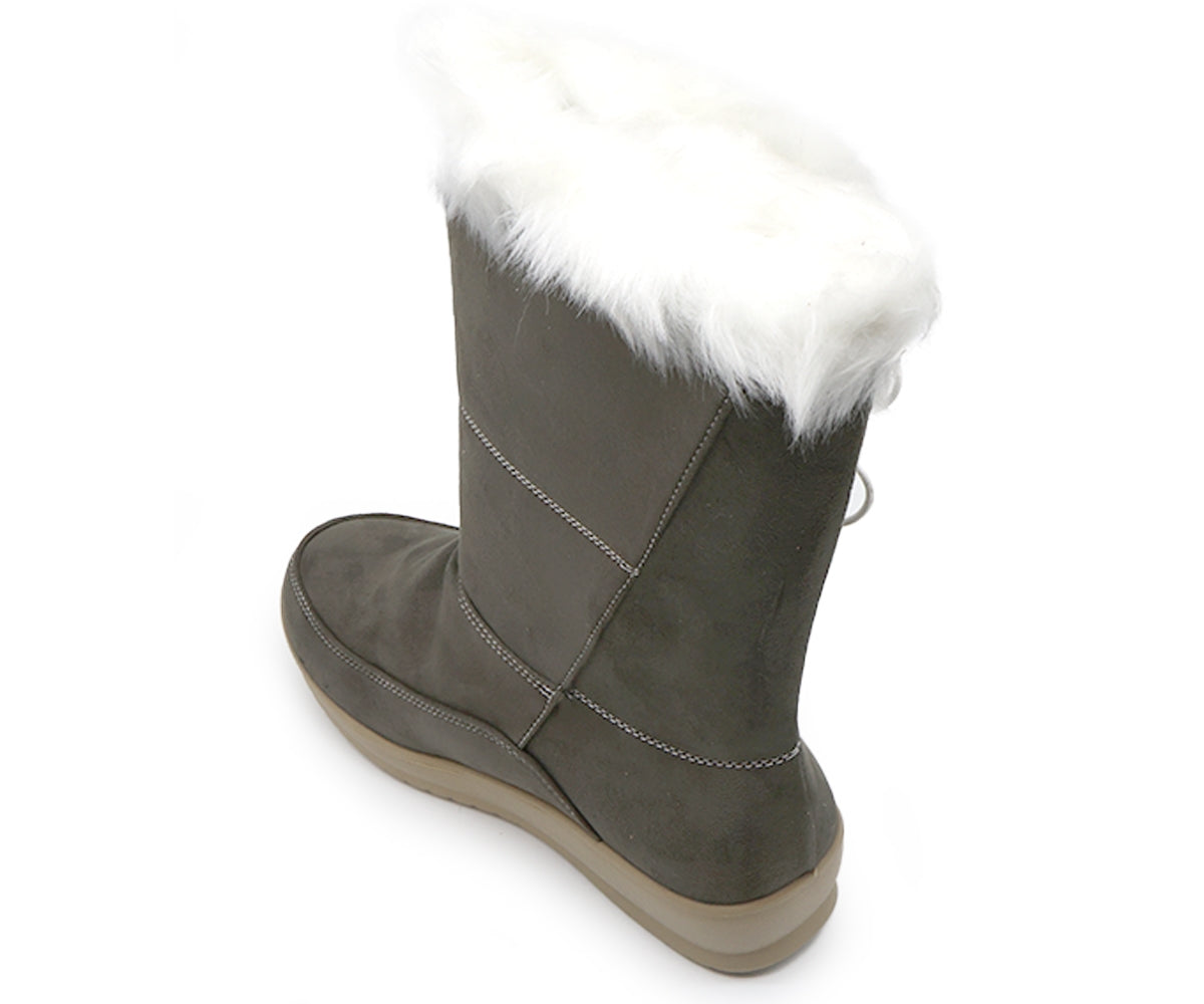 khaki cozy fur calf boots