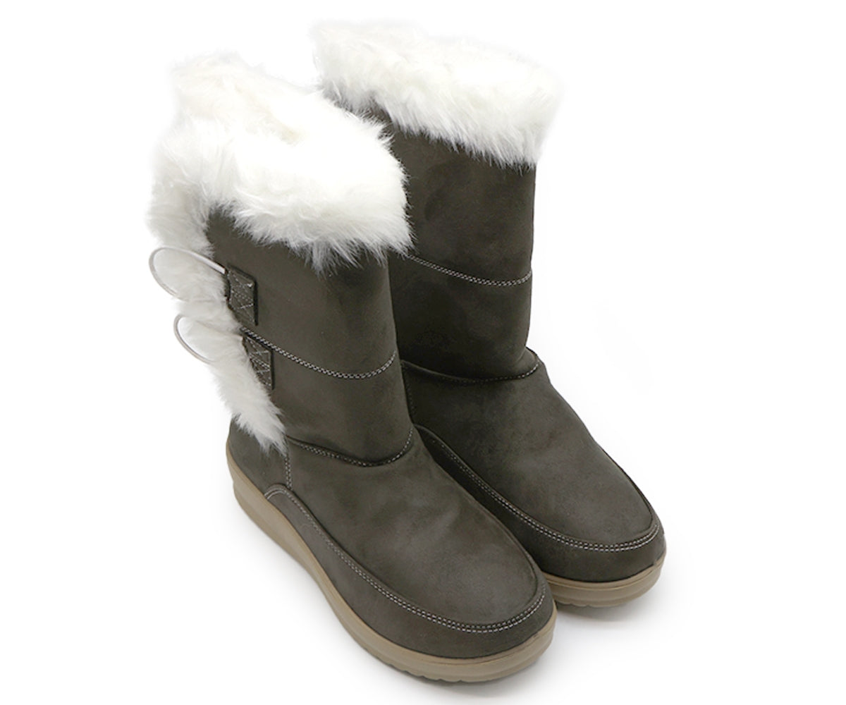 khaki cozy fur calf boots