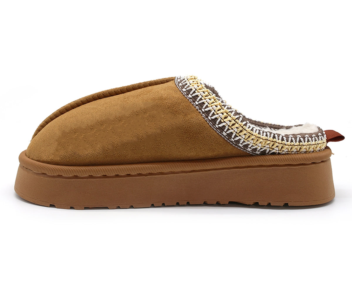 camel flatform fur-lined slippers