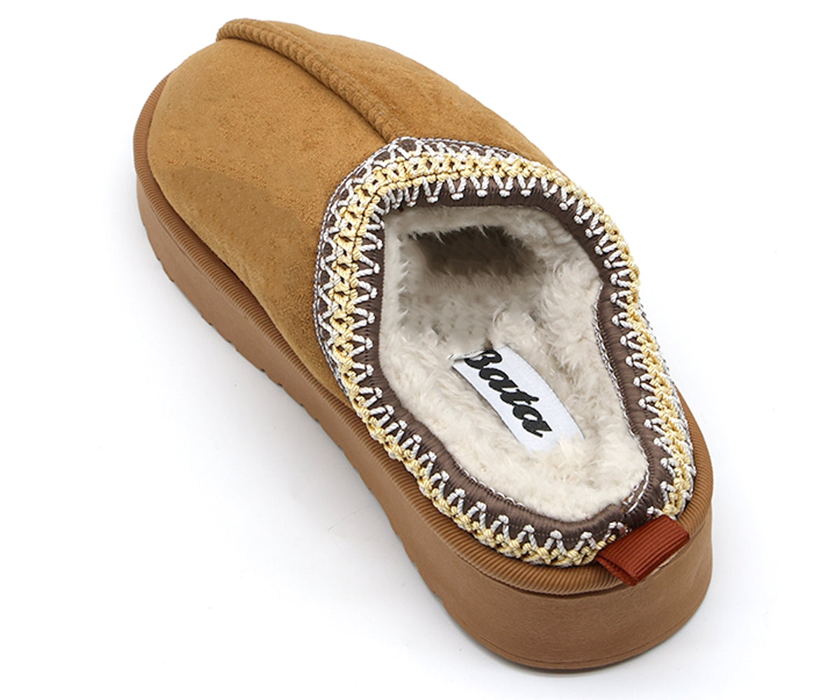 camel flatform fur-lined slippers