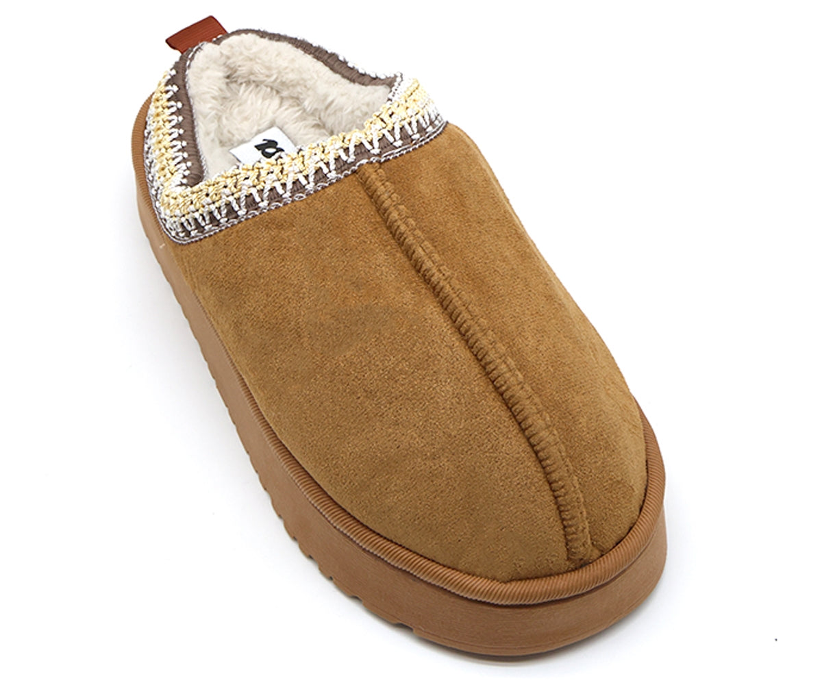 camel flatform fur-lined slippers