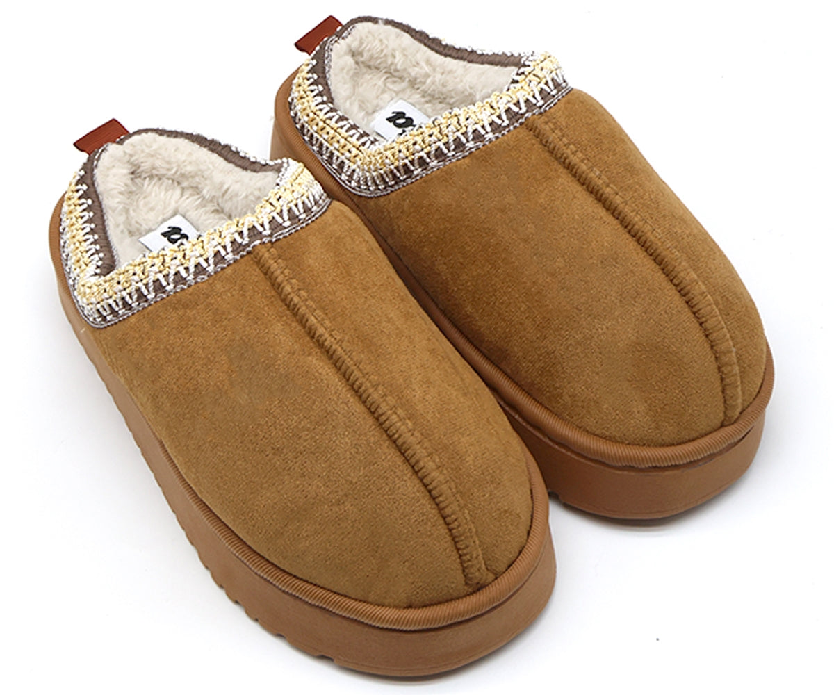 camel flatform fur-lined slippers