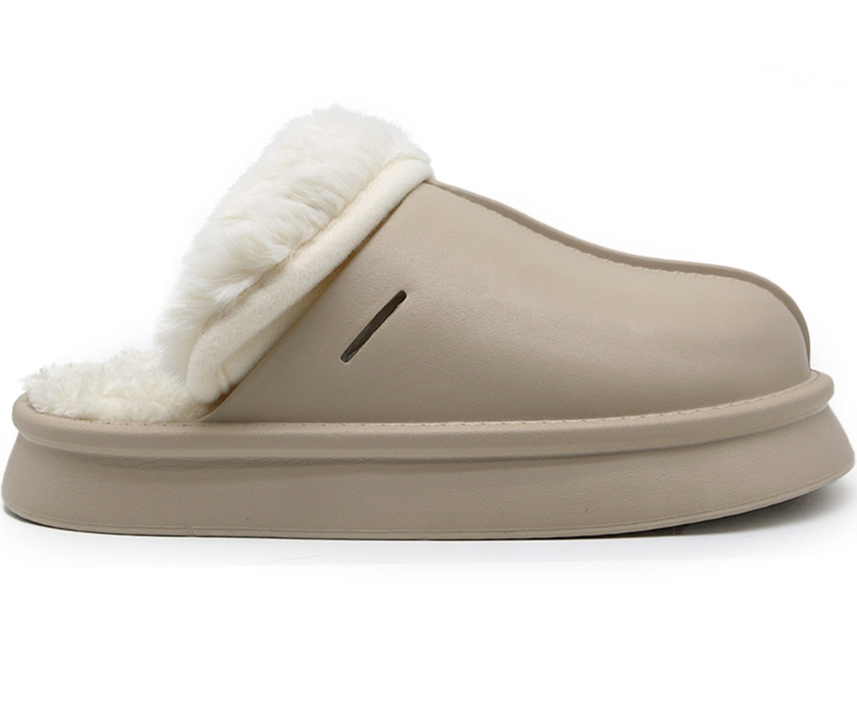 beige waterproof furry slippers