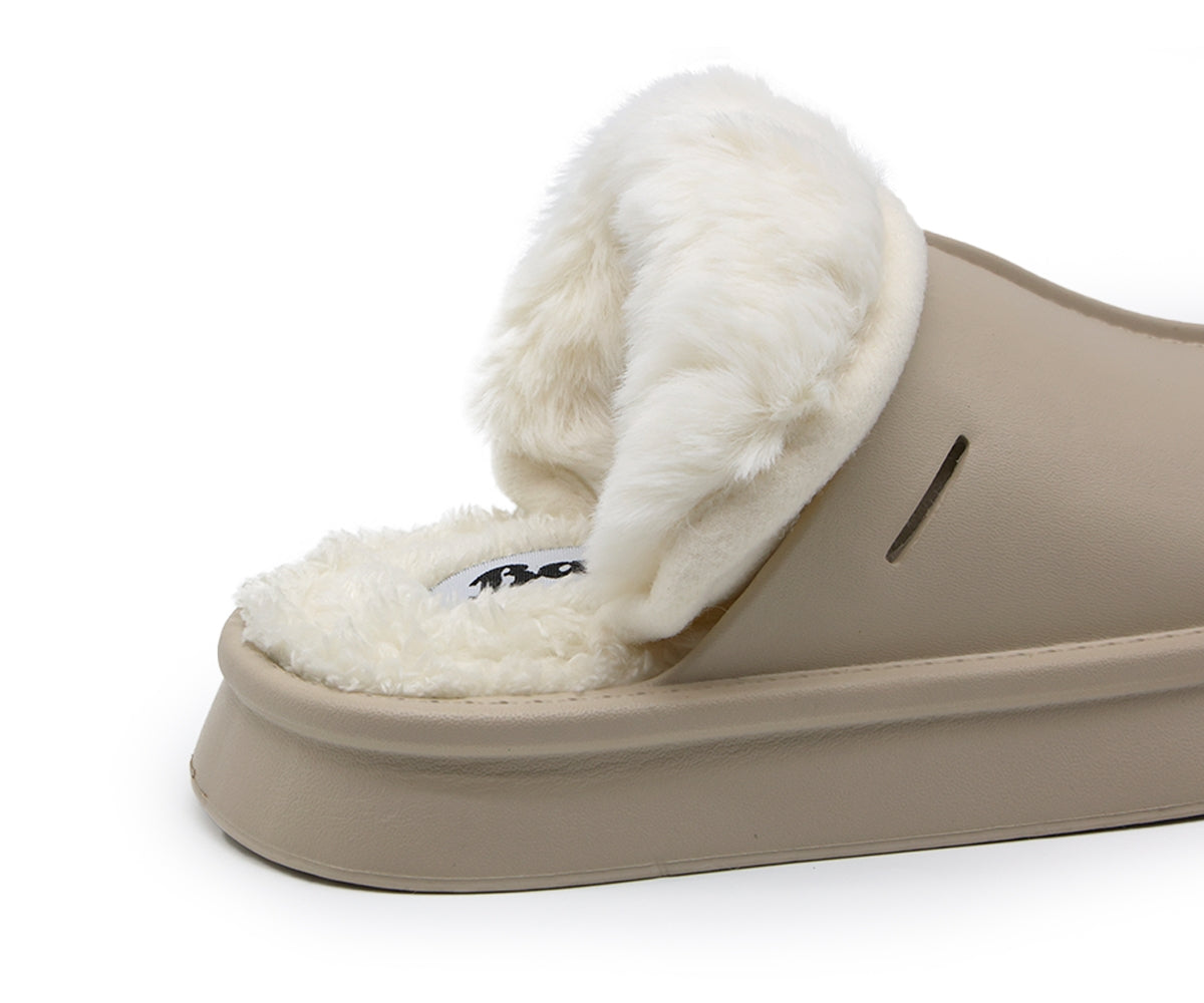 beige waterproof furry slippers