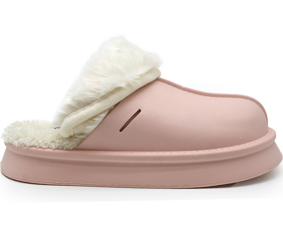 pink waterproof furry slippers